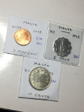 Malta 2008 5 Euro Cent Choice Bu, 1972 5 Mils Bu, 1972 10 Cents Bu