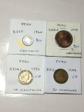 Peru 1960 Centavo Bu, 1945 2 Centavos Bu, 1926 10 Centavos Very Fine, 1943 20 Centavos Very Fine
