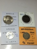 Greece 1959 10 Drachmai Au, 1882 A 5 Lepta Fine / Vf, 1959 10 Lepta Ch Bu, 1895 A 20 Lepta Very Fine