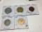 Danmark 1957 5 Ore Vf, 1966 5 Ore Unc, 1968 25 Ore, 1999 50 Ore Au Red/ Brown,1990 20 Kroner Au