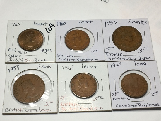 British Carribean Territories, Eastern Group 1 Cent 1961 Ef, (3) 1965 1 Cent Ef, Au Red, +