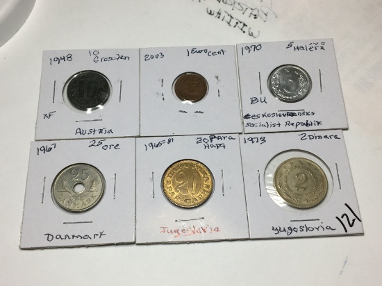 Jugoslavia 1973 2 Dinara, 1965-81 20 Para Haph, Danmark 25 Ore, Ceksoslovenska 1970 5 Haleru