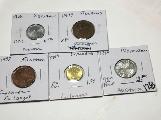 Austria 1966 2 Groshen Unc, 1964 10 Groschen Gem Bu Proof, Portugal 1 Escudos Bu Gem,