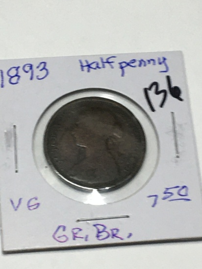 Great Britian 1893 Half Penny Very Good