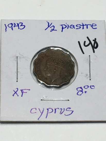 Cyprus 1943 1/2 Piastre Extra Fine