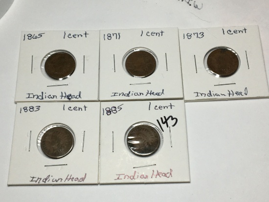 (5) Indian Head Cent 18665, 1871, 1873, 1883, 1885