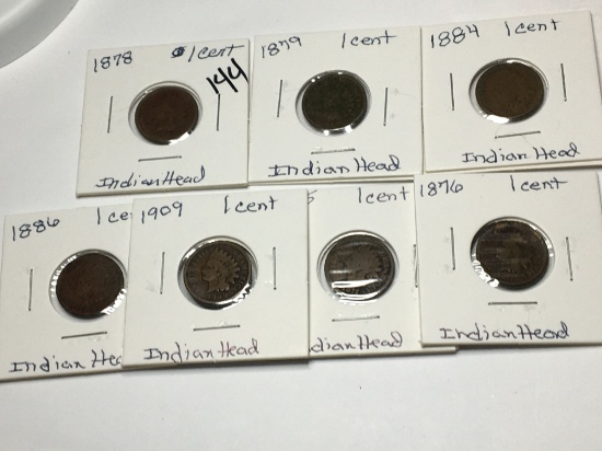 (7) Indian Head Cent 1909, 1886, 1884, 1879, 1878, 1876, 1875