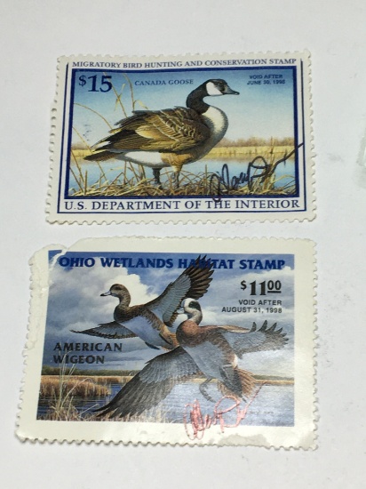 1997-1998 Ohio Wetland Waterfowl Stamp & U.S. Department Of Interior Stamp