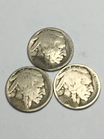 (3) Buffalo Nickels 1916 P, D, & S