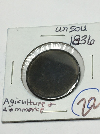 1836 Un Sou ( Canadian Penny) Agriculture & Commerce