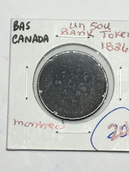 1836 Un Sou Token Montreal ( Canadian Penny) Agriculture & Commerce