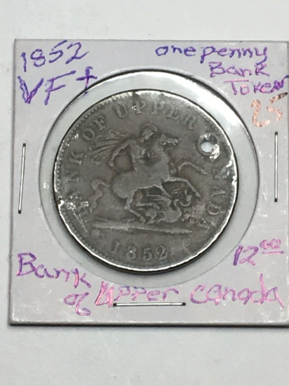 1852 One Penny Bank Of Upper Canada St. George Slaying The Dragon