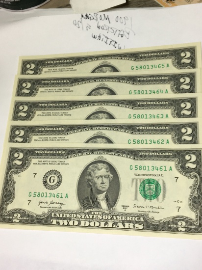 (5) Series 2017 A $2.00 Bills