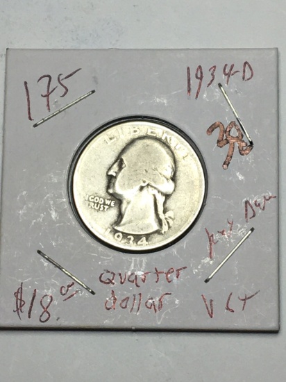 1934 D Quarter 90% Silver