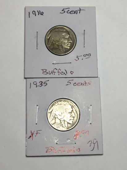 (2) Buffalo Nickels 1916 P & 1935 P Extra Fine