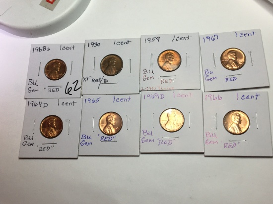 (8) Lincoln Cent Memorial & A Wheat Red Cent, & Toning