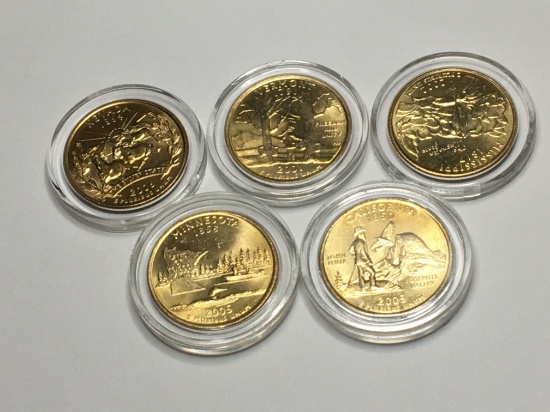 (5) Gold Plated Statehood Quarters Encapsulated