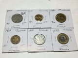 France 1942 1 Franc Very Fine, 1998 10 Francs, 1955 100 Francs Extra Fine 1975 5 Centimes Bu Gem,