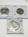Republic Of France Polynesia 1984 2 Franc Bu Gem, 1983 5 Francs Au, 1996 10 Francs Au