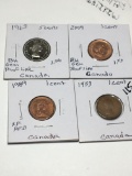 Canada 1 Cent 1853, 1989 Extra Fine Red, 2004 Bu Gem Proof Like, 1963 5 Cent Bu Gem Proof Like