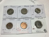Jamaica 1969 (ef Red) &1971 (vf+) 1 Cent, 1986 5 Cent Ef, 1972, & 1975(au) 10 Cent, 1993 25 Cents Bu