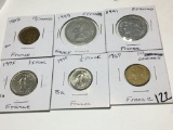 France 1967 10 Centimes, 1977 1/2 Franc Bu, 1975 1 Franc Au, 1941 2 Francs, 1949 5 Francs,