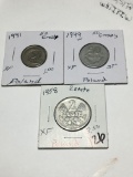 Poland 1958 2 Ztote Extra Fine, 1949 W & 1991 50 Groszy Extra Fine
