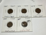 (5) Indian Head Cent 18665, 1871, 1873, 1883, 1885