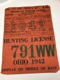 Ohio 1942 Resident Hunting & Trapping License