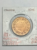 1914 Canadian 1 Cent Awesome Coin W/ Wood Grain Reverse