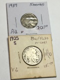 (2) Buffalo Nickels 1925 S Very Good, 1937 P Au
