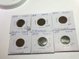 (6) Indian Head Cent 1890, 1891, 1897, 1898, 1899, 1900