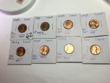 (8) Lincoln Cent Memorial & A Wheat Red Cent, & Toning