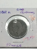 1862 K France Cinco Centimes