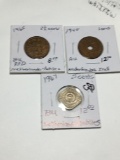 1945 Nederlandsch Indie 1 Cent Au, Netherlands / Antilles 1965 2 1/2 Cents Bu Red, 1967 5 Cents Bu