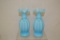 Two Blue Opal Cased Glass Vases.