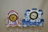 Two Porcelain Antique Alarm Clocks.