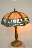 Salem Brothers ? 6 Panel Slag Glass Table Lamp.