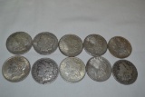 Coins. 10 Morgan Silver Dollars.