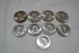 Coins 9 Kennedy Half Dollars.