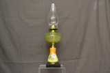 Vaseline Glass Handpainted Oil Lamp.