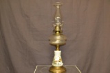 Handpainted Depression Glass Font Oil Lamp.