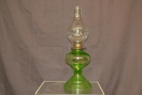 Green Depression Glass Oil Lamp.