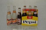 Nine Glass Pepsi Bottles 12oz & 8oz.