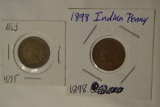 Coins. 1863 & 1898 Indian Head Pennies