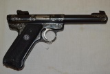 Gun. Ruger Mark I Target 22 cal. Engraved Pistol