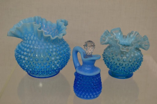 4 Fenton Blue Hobnail Opalescent Pieces