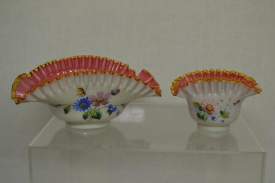 2 Fenton Cased Glass Ruffled Bowls