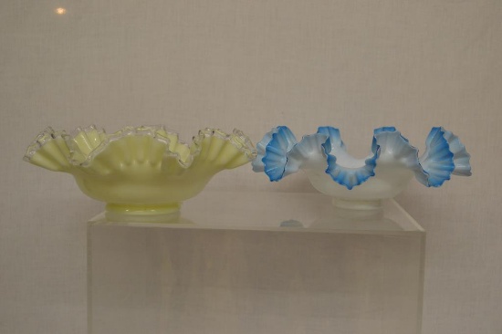 2 Cased Glass Fenton Ruffled Bowls