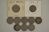 Coins. 10 Liberty Head V Nickels. 1883-1912